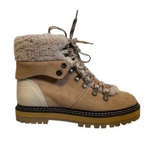 See by Chloe Eileen Shearling-Trimmed Lace-Up Boots